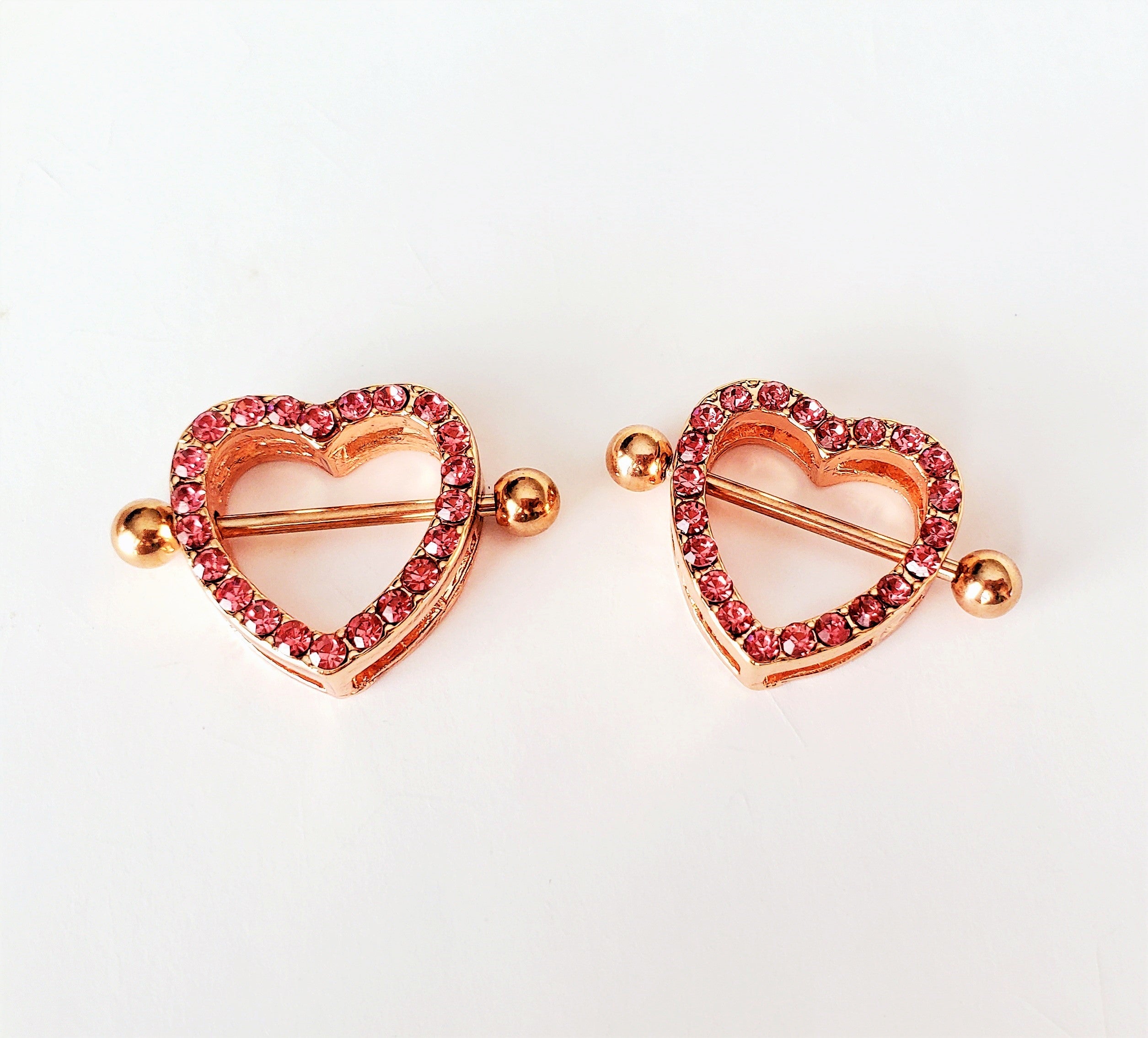 Crystal Hearts Pierced Nipple Rings 14G Sexy Nipple Barbell Jewelry